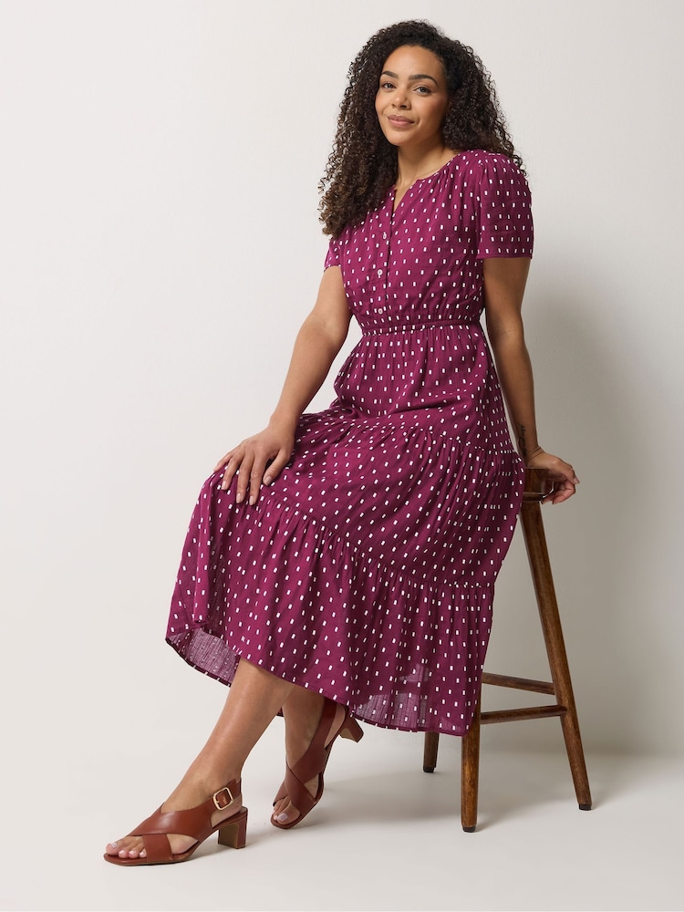 M&Co Purple Dobby Tiered Maxi Dress - Image 1 of 5 M&Co Purple Dobby Tiered Maxi Dress - Image 1 of 5