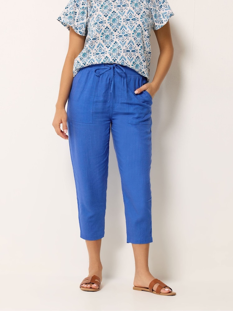M&Co Blue Petite Linen Blend Cropped Trousers - Image 1 of 2