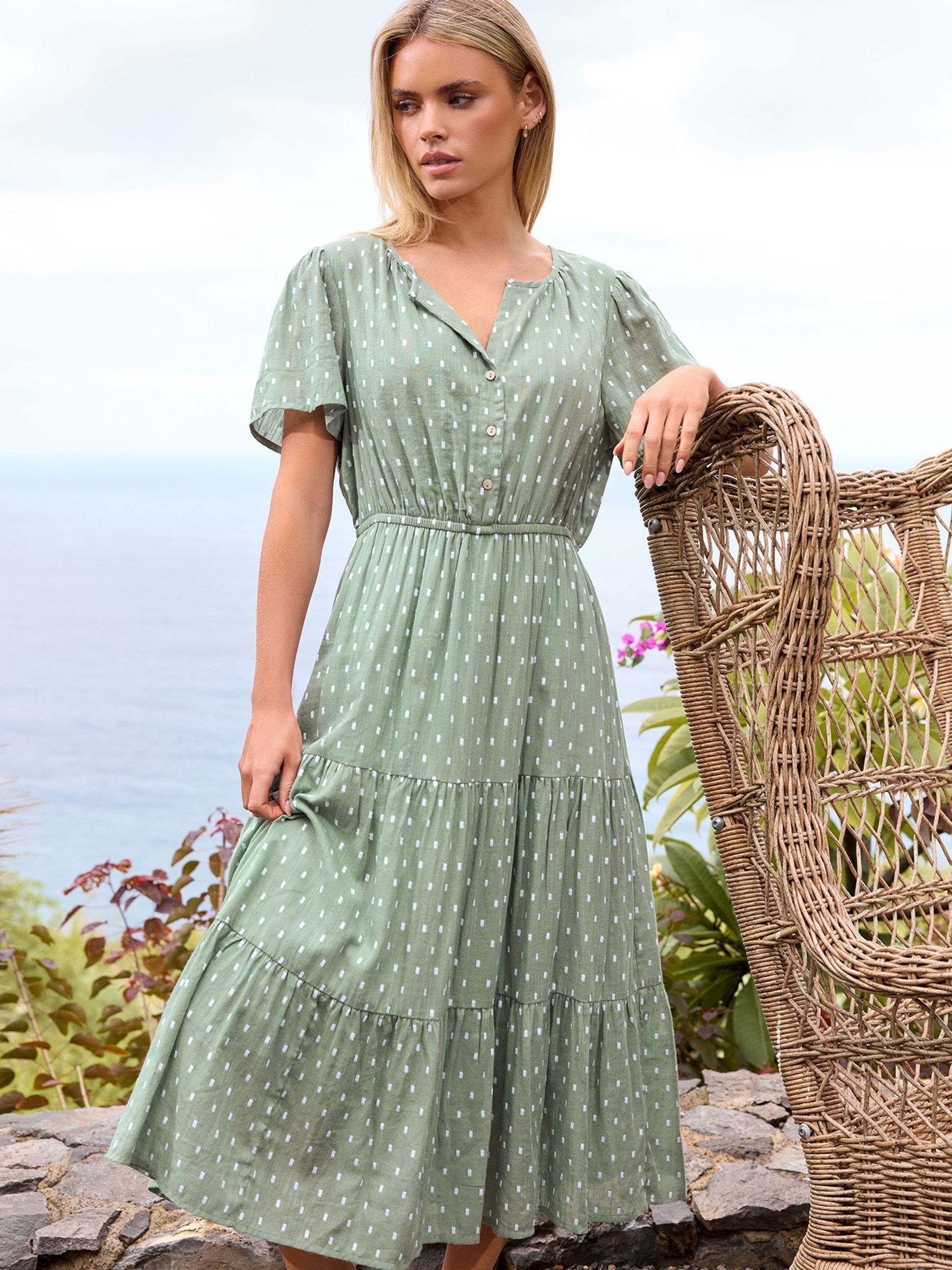Buy M&Co Green Petite Dobby Tiered Maxi Dress from Next USA