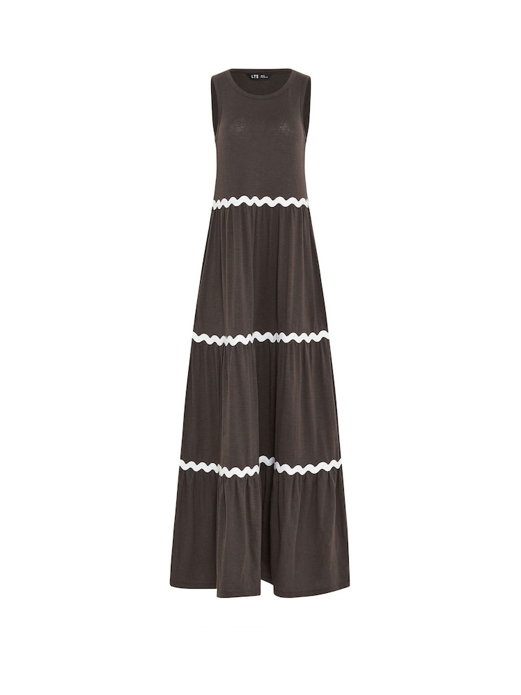 Long Tall Sally Brown Contrast Swirl Tiered Maxi Dress - Image 5 of 5
