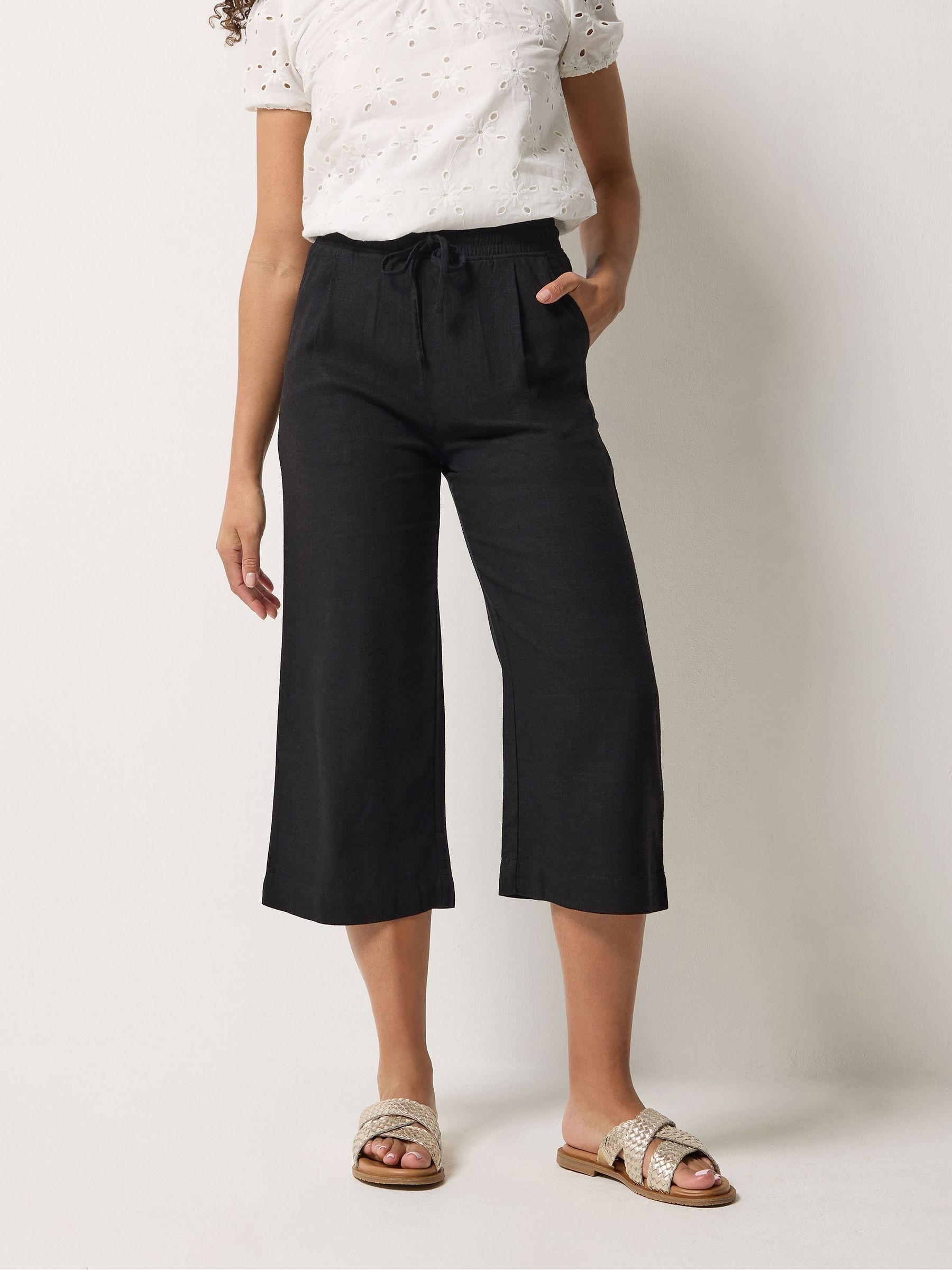 M&Co Women's Black Linen Culottes Trouser In | : Size 14 - Image 3