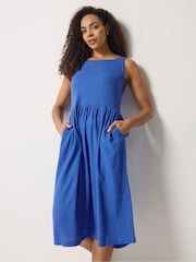 M&Co Blue Fit & Flare Linen Blend Dress - Image 1 of 5