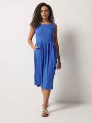 M&Co Blue Fit & Flare Linen Blend Dress - Image 2 of 5