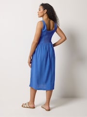 M&Co Blue Fit & Flare Linen Blend Dress - Image 3 of 5