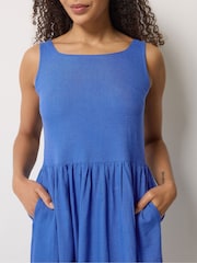 M&Co Blue Fit & Flare Linen Blend Dress - Image 4 of 5
