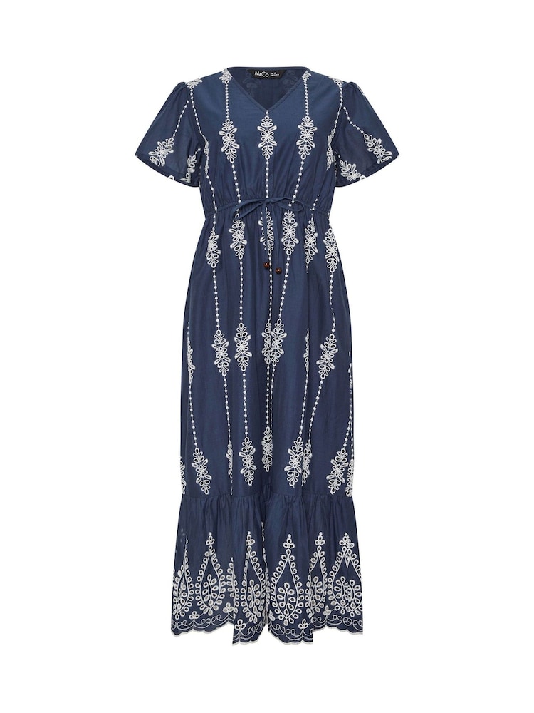 M&Co Blue Embroidered Tie Waist Maxi Dress - Image 2 of 2
