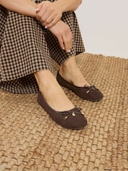 Long Tall Sally Brown Suedette Ballerina Pumps - Image 1 of 4