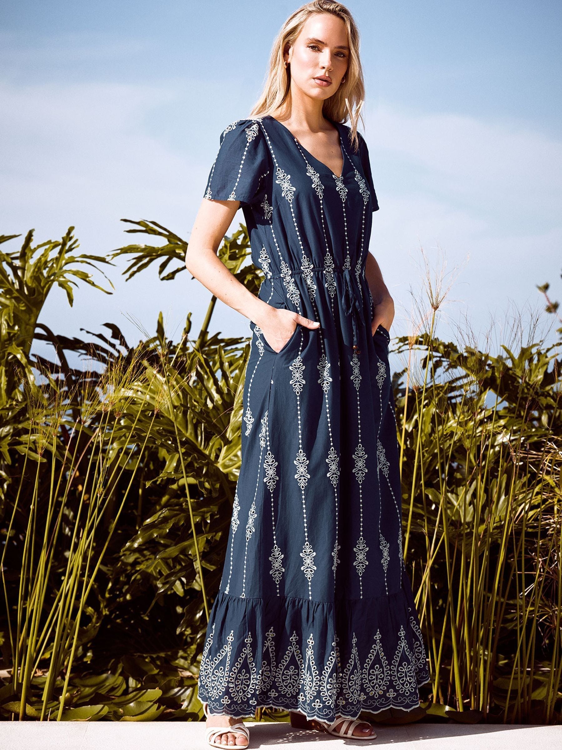 Long Tall Sally Women's Blue Embroidered Maxi Dress