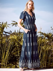 Long Tall Sally Blue Embroidered Maxi Dress - Image 1 of 2