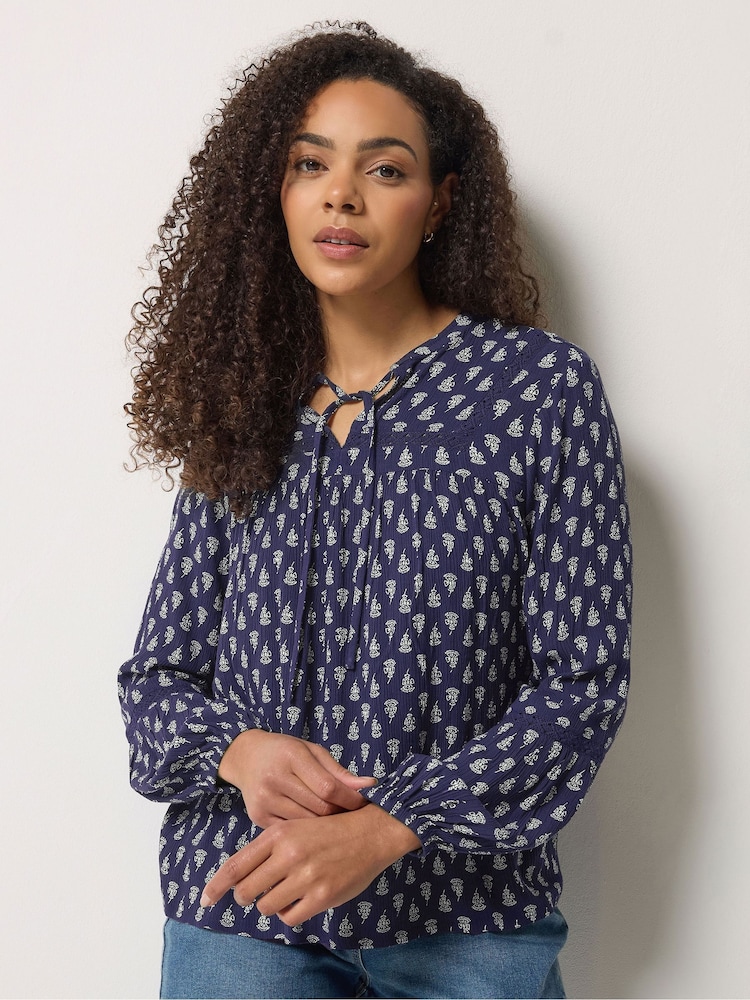 M&Co Blue Lace Trim Blouse - Image 1 of 6