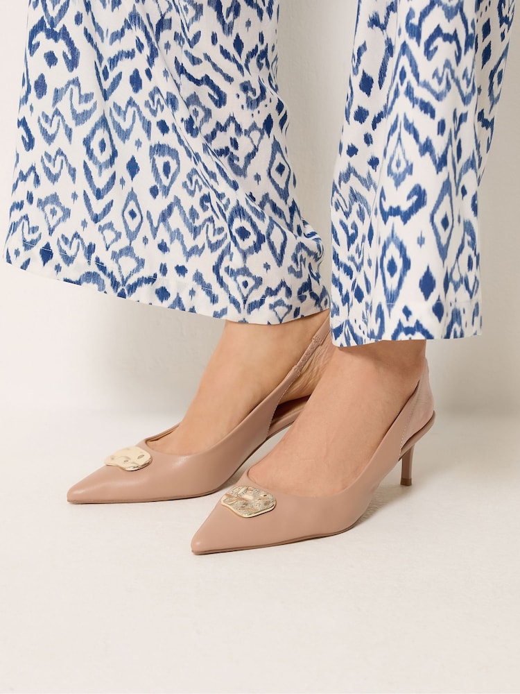 Long Tall Sally Natural Hammered Trim Sling Back Court Shoes - Image 1 of 5 Long Tall Sally Natural Hammered Trim Sling Back Court Shoes - Image 1 of 5