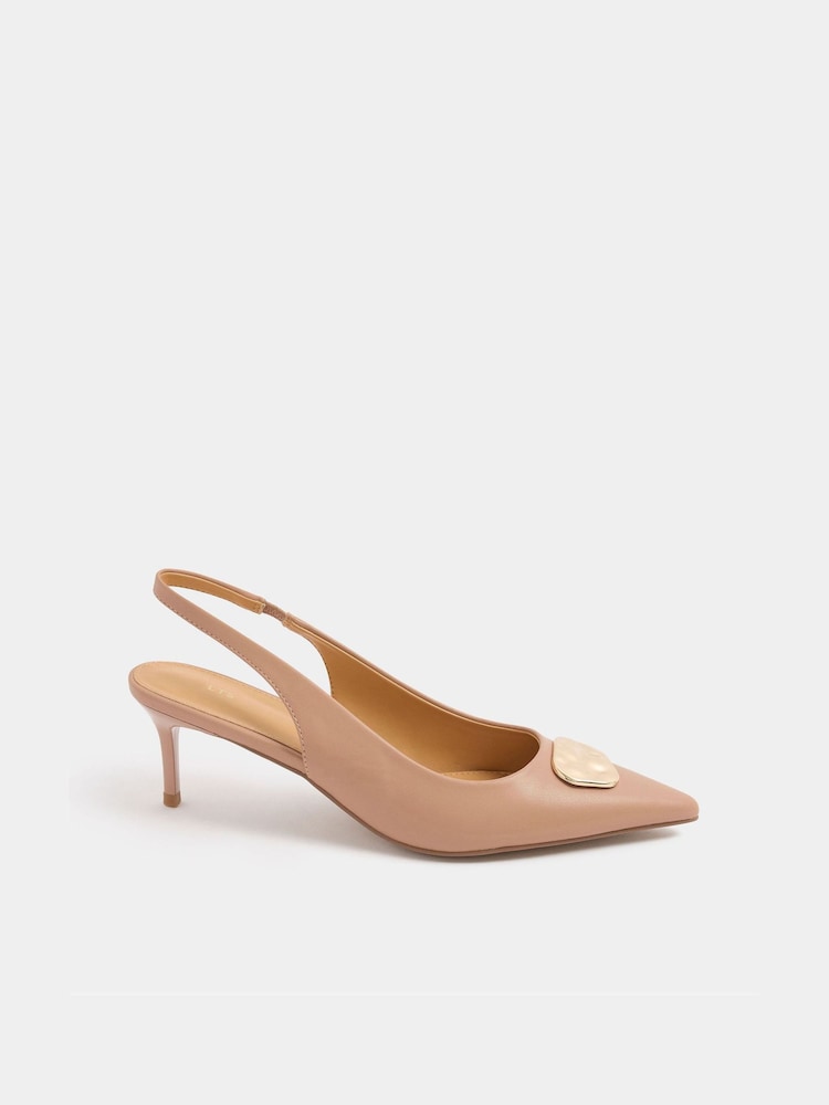 Long Tall Sally Natural Hammered Trim Sling Back Court Shoes - Image 2 of 5 Long Tall Sally Natural Hammered Trim Sling Back Court Shoes - Image 2 of 5