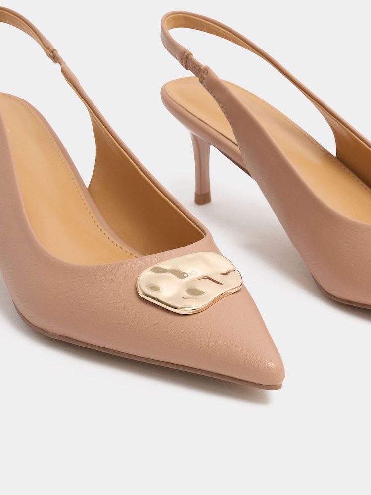 Long Tall Sally Natural Hammered Trim Sling Back Court Shoes - Image 5 of 5 Long Tall Sally Natural Hammered Trim Sling Back Court Shoes - Image 5 of 5