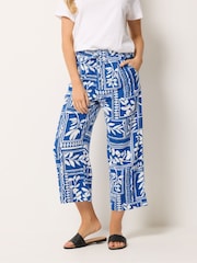 M&Co Blue Abstract Print Wide Leg Linen Blend Culottes - Image 1 of 4