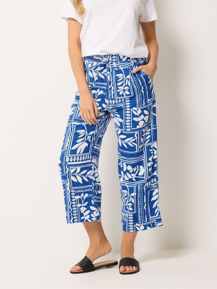 M&Co Blue Abstract Print Wide Leg Linen Blend Culottes - Image 1 of 4