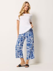 M&Co Blue Abstract Print Wide Leg Linen Blend Culottes - Image 2 of 4