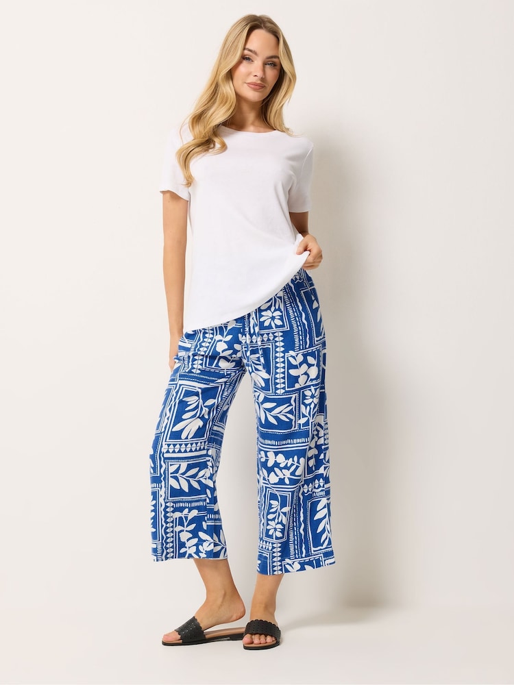 M&Co Blue Abstract Print Wide Leg Linen Blend Culottes - Image 2 of 4