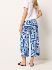 M&Co Blue Abstract Print Wide Leg Linen Blend Culottes - Image 4 of 4