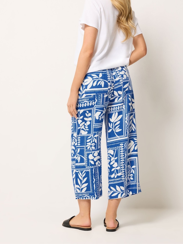 M&Co Blue Abstract Print Wide Leg Linen Blend Culottes - Image 4 of 4