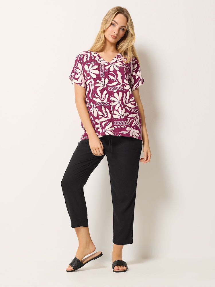 M&Co Purple Floral Print Linen Blend Top - Image 2 of 4