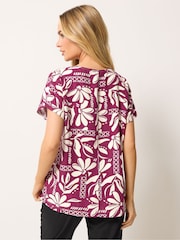 M&Co Purple Floral Print Linen Blend Top - Image 3 of 4