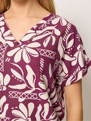 M&Co Purple Floral Print Linen Blend Top - Image 4 of 4
