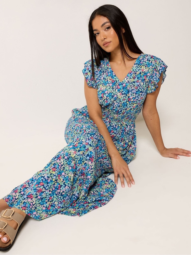 Blue Ditsy - M&Co Φλοράλ Μακρύ φόρεμα με βολάν Petite - Εικόνα 2 από 5 Blue Ditsy - M&Co Φλοράλ Μακρύ φόρεμα με βολάν Petite - Εικόνα 2 από 5