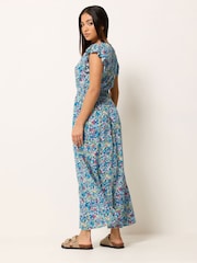 Blue Ditsy - M&Co Φλοράλ Μακρύ φόρεμα με βολάν Petite - Εικόνα 3 από 5