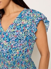 Blue Ditsy - M&Co Φλοράλ Μακρύ φόρεμα με βολάν Petite - Εικόνα 4 από 5