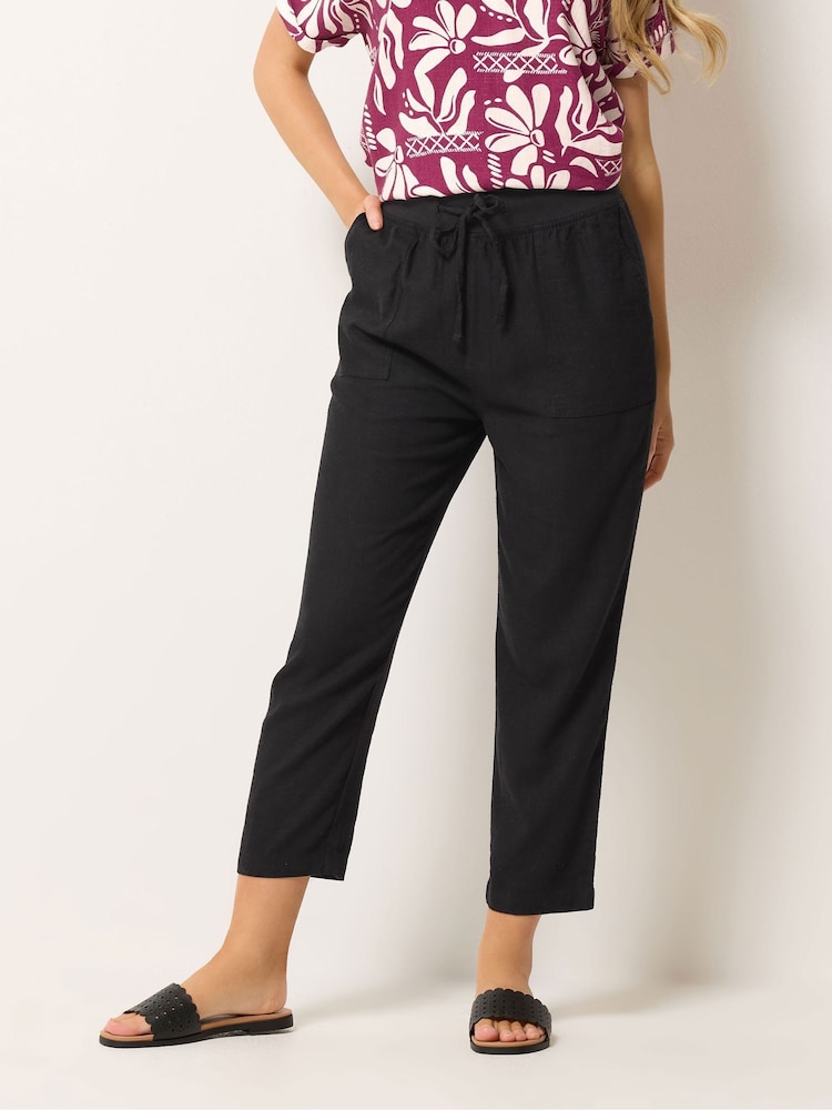 M&Co Black Petite Linen Blend Cropped Trousers - Image 1 of 5