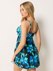 M&Co Blue Blurred Floral Print Knot Front Swimdress - Image 3 of 7