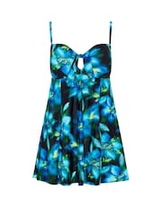 M&Co Blue Blurred Floral Print Knot Front Swimdress - Image 6 of 7