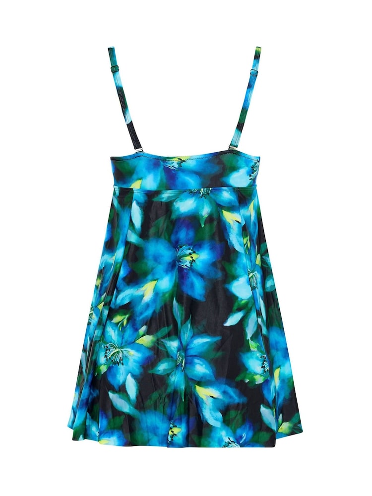 M&Co Blue Blurred Floral Print Knot Front Swimdress - Image 7 of 7