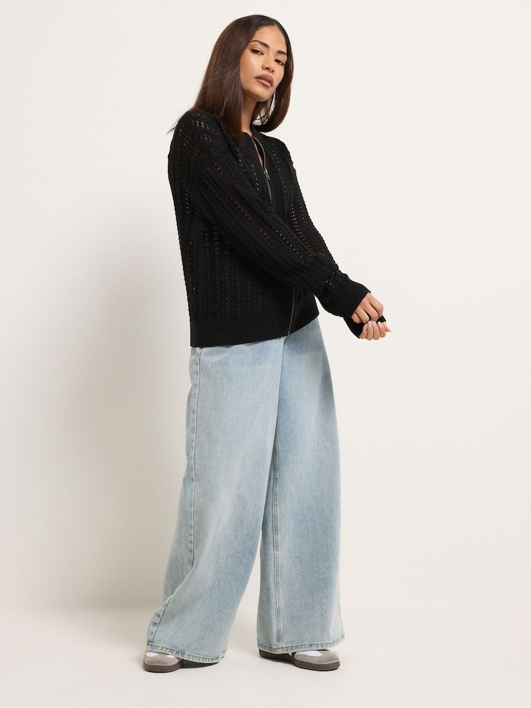 שחור - PixieGirl Petite Crochet Bomber Cardigan - תמונה 2 מתוך 5