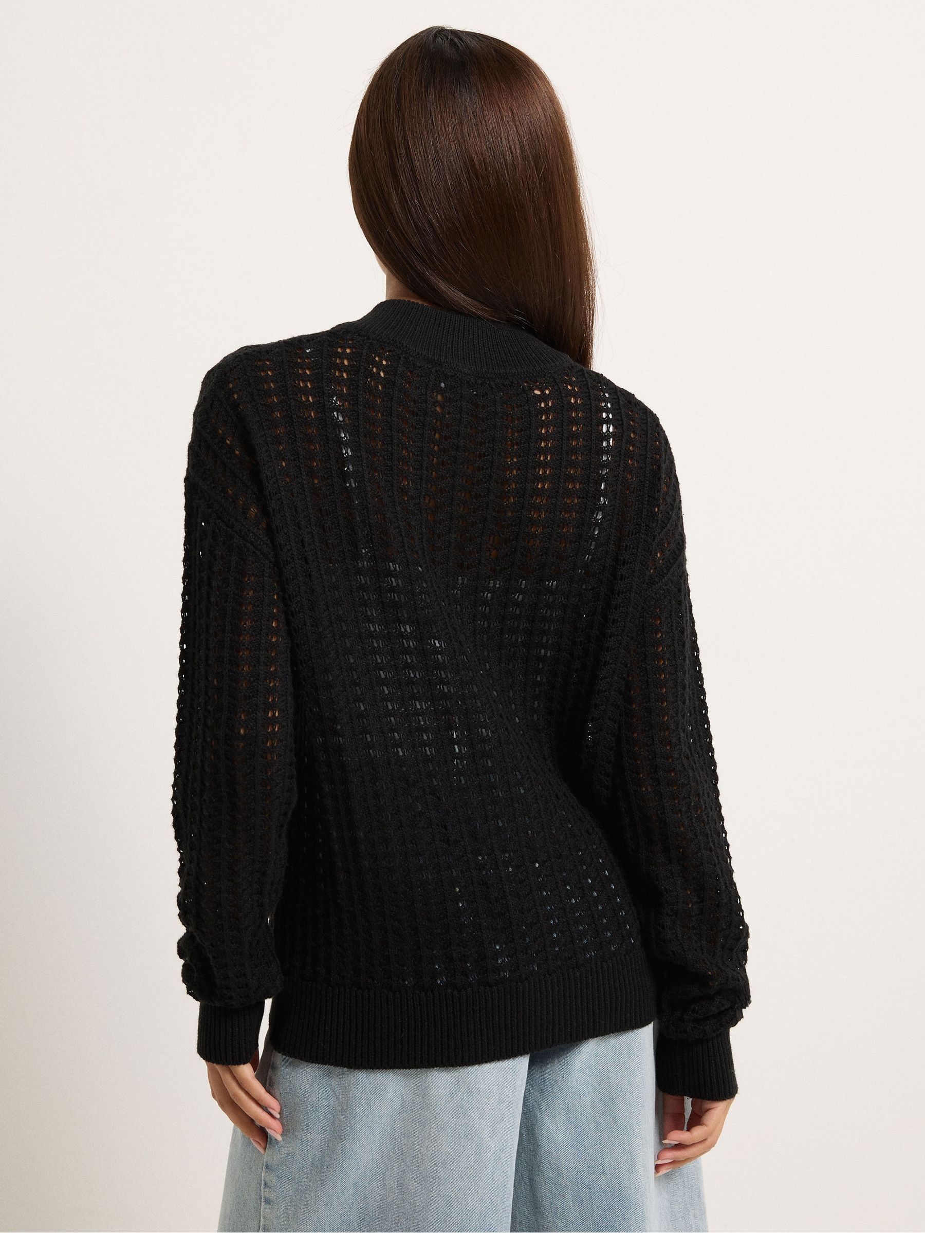 Buy PixieGirl Petite Black Crochet Bomber Cardigan from the Next