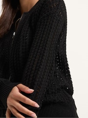 שחור - PixieGirl Petite Crochet Bomber Cardigan - תמונה 4 מתוך 5