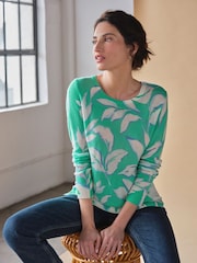 Jade Grün - Pure Collection Kaschmir Gassato Arizona Floral Rundhals-Pullover - Bild 1 von 3