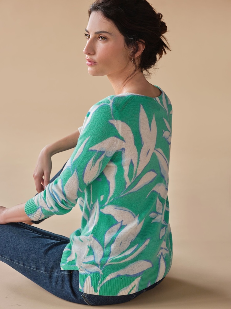 Jade Grün - Pure Collection Kaschmir Gassato Arizona Floral Rundhals-Pullover - Bild 2 von 3