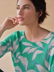 Jade Grün - Pure Collection Kaschmir Gassato Arizona Floral Rundhals-Pullover - Bild 3 von 3