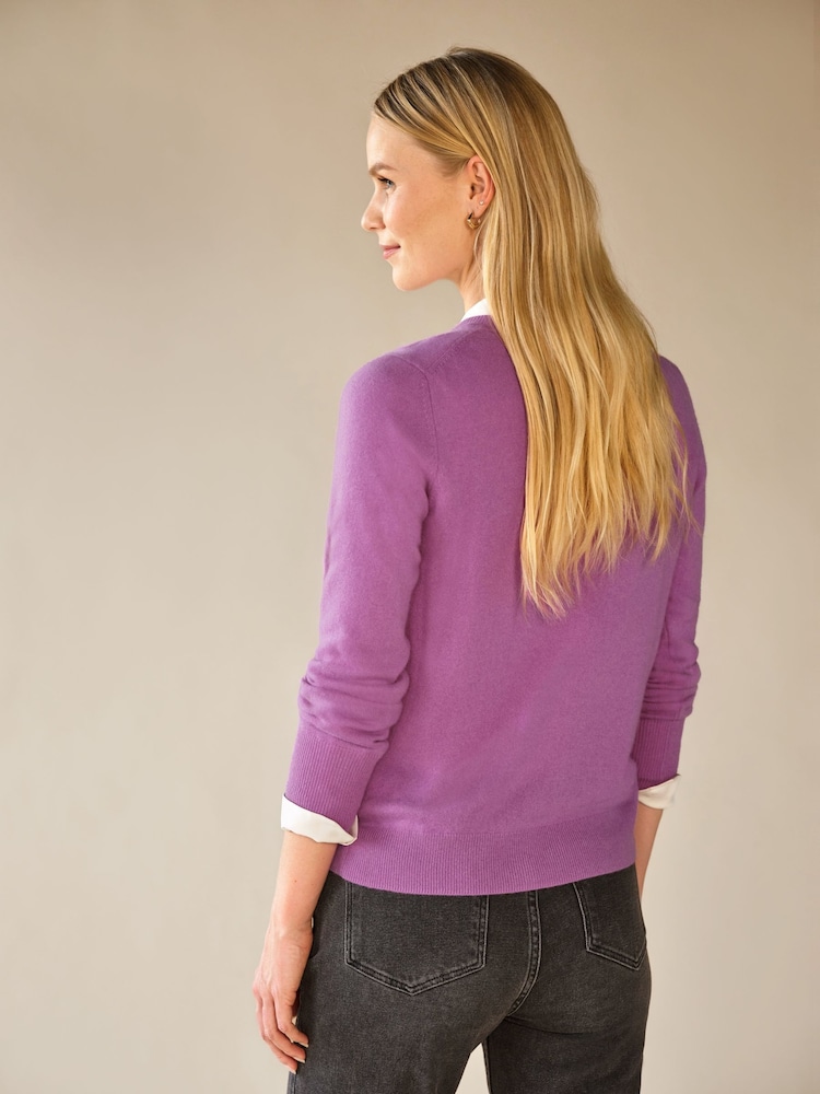 Pure Collection Purple Cashmere V-Neck Jumper - Image 2 of 3