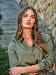 Pure Collection Green Silk Satin Spot Shirt - Image 3 of 3