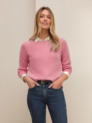 Pure Collection Pink Cashmere Crew Neck Jumper - Image 1 of 3