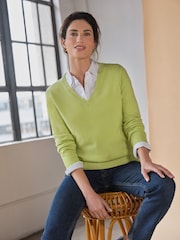 Pure Collection Green Cashmere V-Neck Jumper - Image 1 of 3