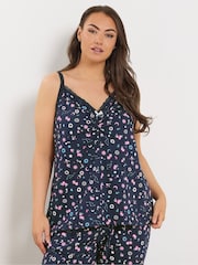 Yours Curve Blue Ditsy Floral Cami Cropped Pyjamas - Image 1 of 6