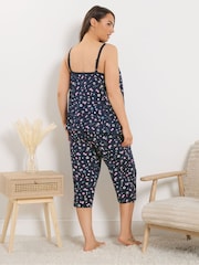 Yours Curve Blue Ditsy Floral Cami Cropped Pyjamas - Image 4 of 6