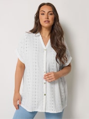 Yours Curve White Broderie Anglaise Grown On Sleeve Shirt - Image 2 of 5