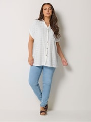 Yours Curve White Broderie Anglaise Grown On Sleeve Shirt - Image 3 of 5