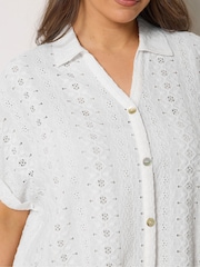 Yours Curve White Broderie Anglaise Grown On Sleeve Shirt - Image 4 of 5