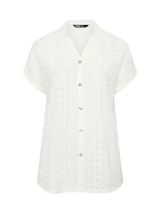 Yours Curve White Broderie Anglaise Grown On Sleeve Shirt - Image 5 of 5