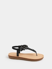 Yours Curve Black Wide Fit Flower Detail Diamante Sandals - Image 2 of 5